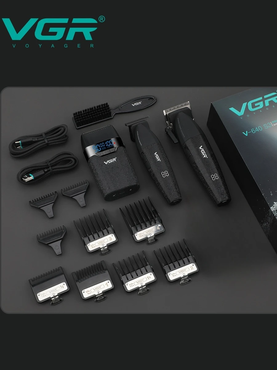 VGR Haartrimmer Profi-Haarschneidemaschine Wiederaufladbar Elektrischer Haarschneider Rasierer Barbier-Set 3-in-1 Trimmer für Herren V-640 S3