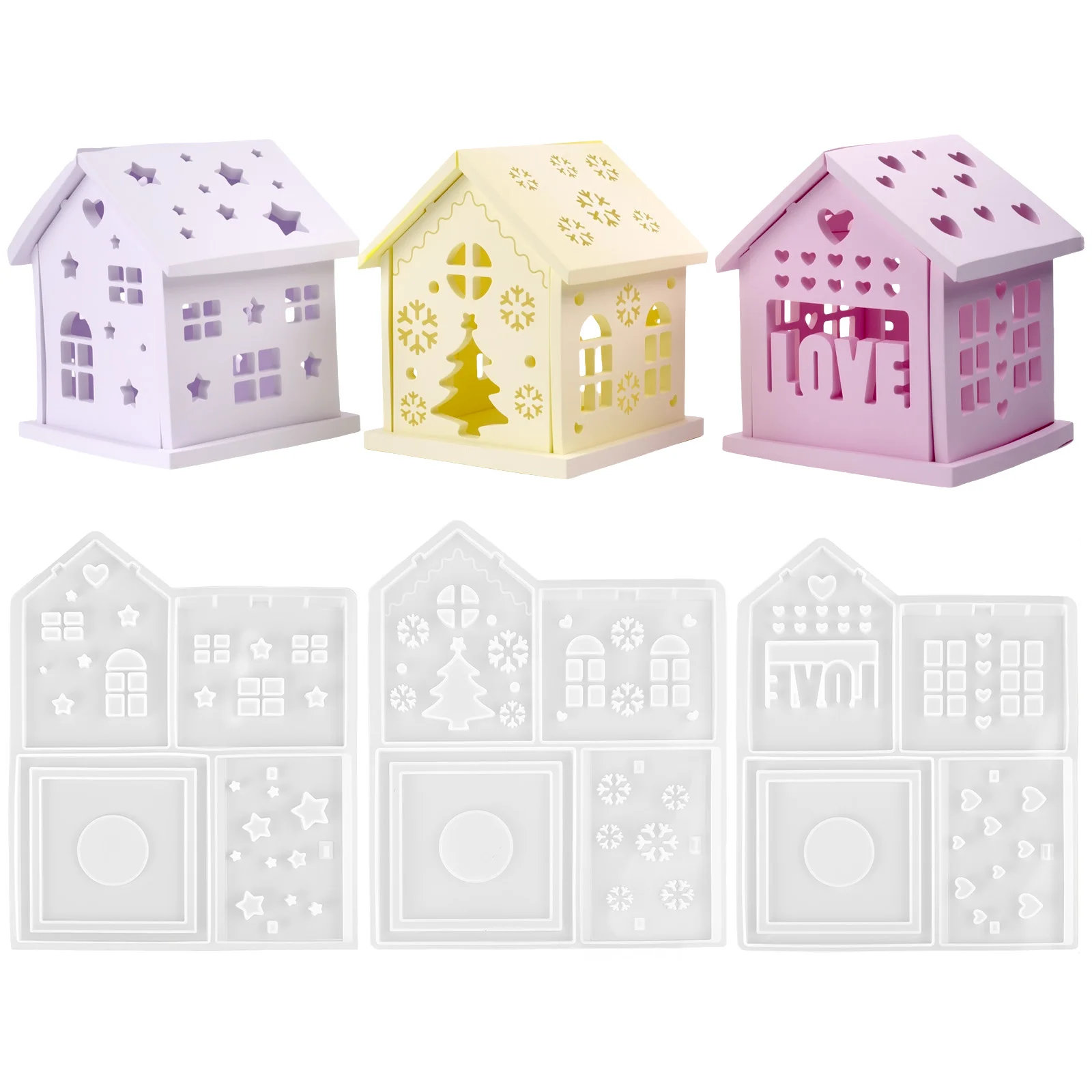 3D House Silicone Mold DIY Christmas Tree Love Star House Ornament Decor Plaster Epoxy Resin Candle Holder Mold Crafts Making - view 3