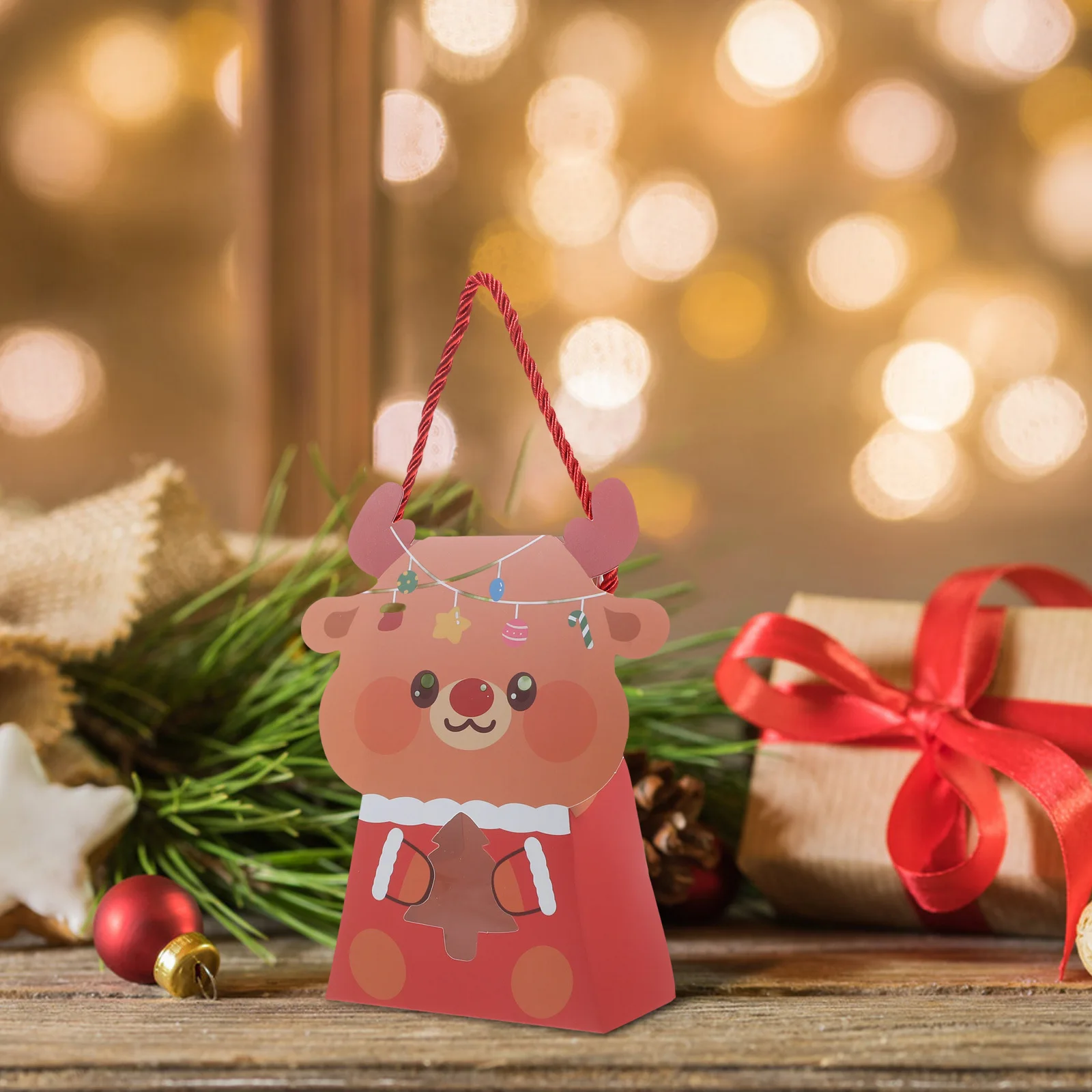 

10Pcs Christmas Party Bags Cute Bear Design Small Paper Treat Bags for Candy Gifts Holiday Celebrations Easy Carry