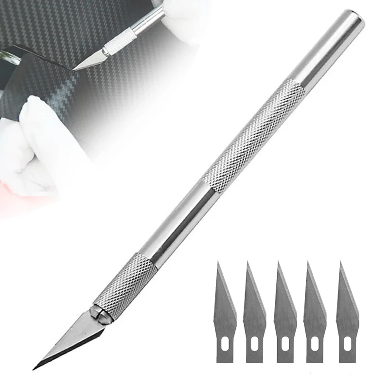 Graveren Antislip Metalen Scalpel Mes Kit + 5 Stuks #11 Messen Snijder Ambachtelijke Messen Voor Mobiele Telefoon Pcb Mobiele Reparatie Handgereedschap