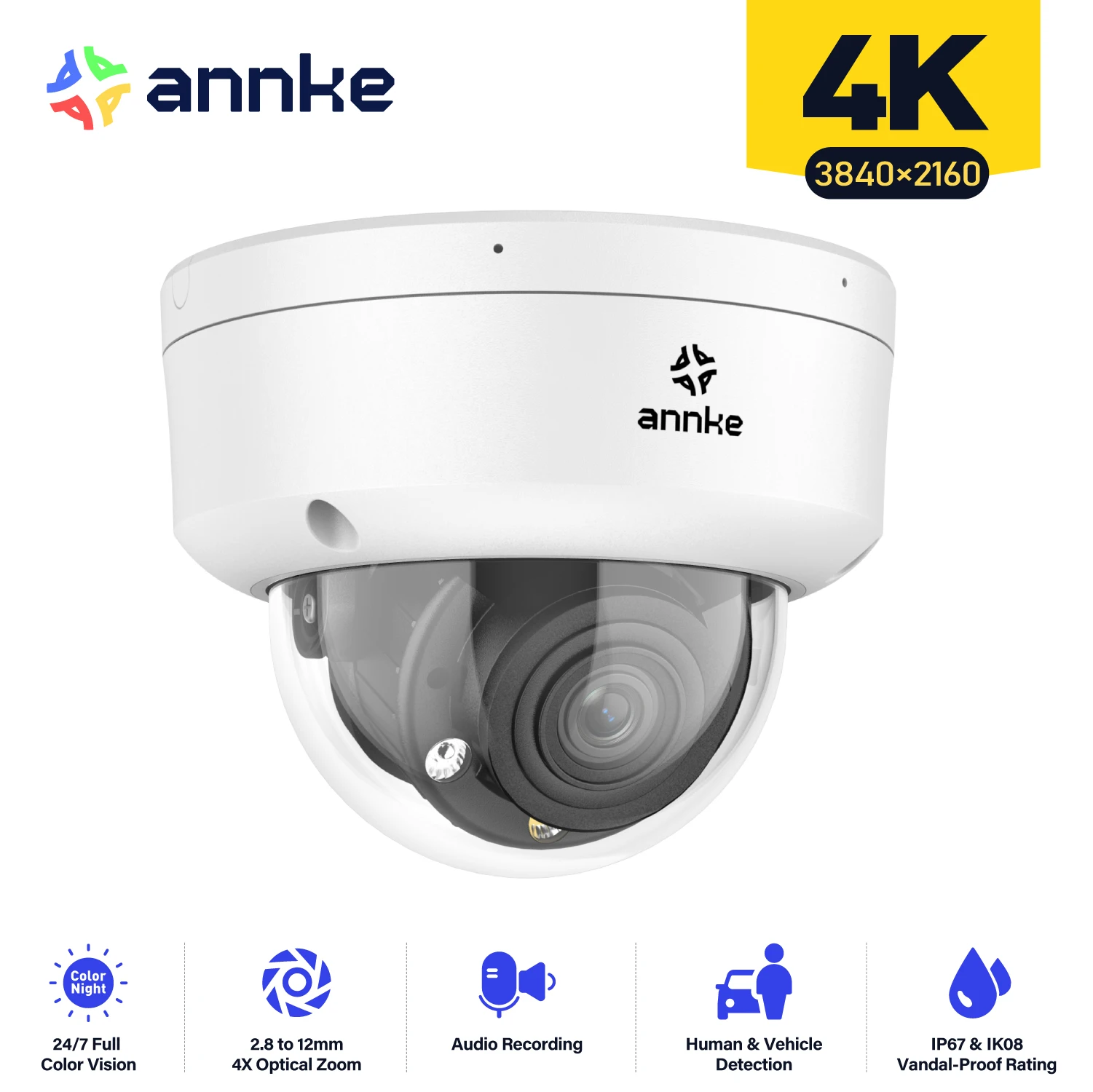 ANNKE 4K Smart Dual Light Super HD PoE Network IP Security Camera with 2.8-12mm Zoom H.265+  IP Camera Human & Vehicle Detection