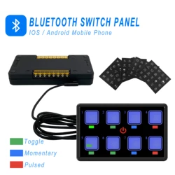 8 Gang Bluetooth Switch Touch Panel 12V 24V Power Control Box Automatic Dimming Blue Led Light Screen Boat ATV Caravan Universal