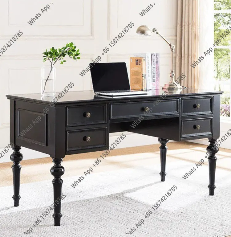 

American solid wood desk and chair combination French retro black study bedroom desk computer desk home writing