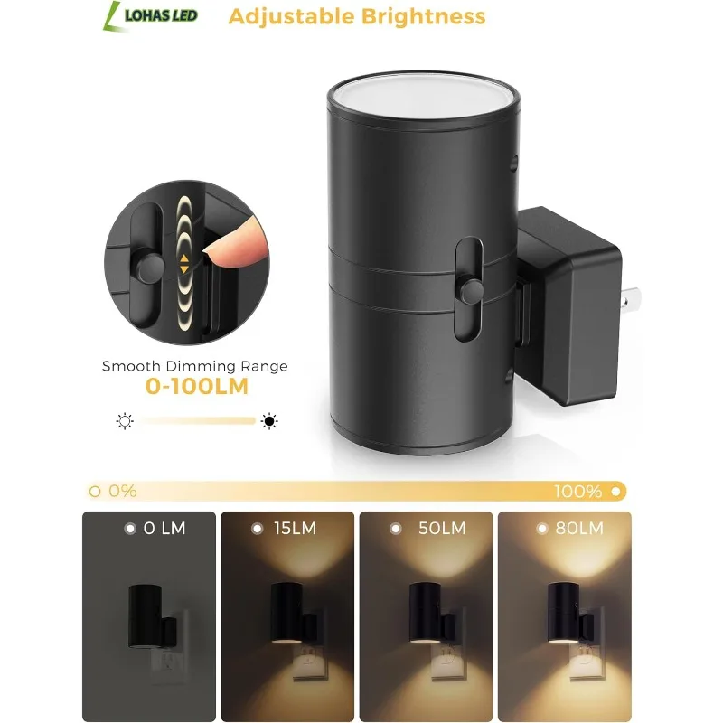 

Cylindrical LED Night Light Plug-in Modern Wall Lamp Sensor Adjustable Brightness Dimmable Night Light for Hallway Bedroom
