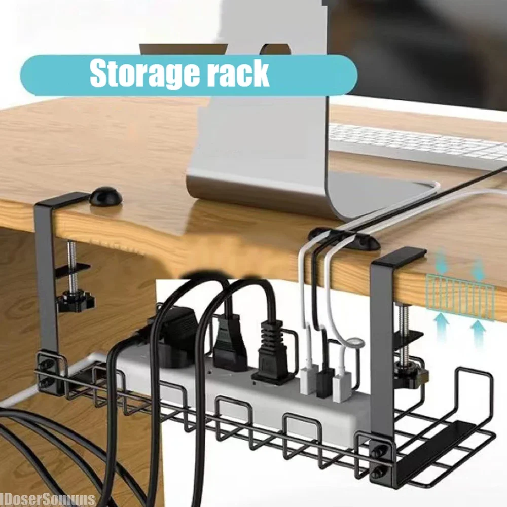 

Under The Table No Punching Cable Management Rack Wrought Iron Wire Storage Rack Row Plug Hanging Basket Office Storage Rack