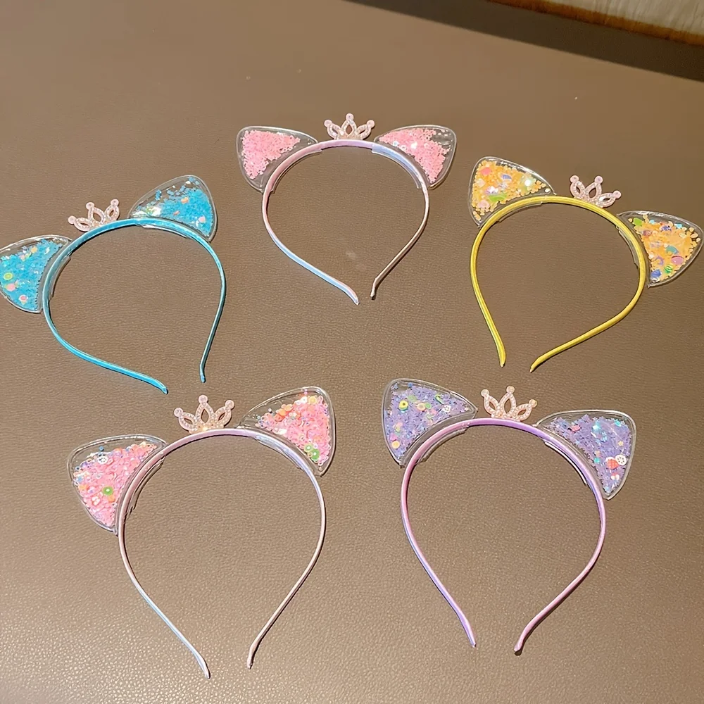 k-style of cute transparent cat ears headband quicksand crown headband kidsren\'s baby princess hair accessories