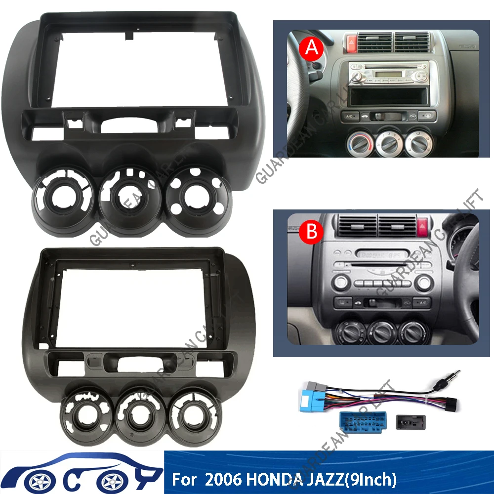 Car 9 inch 2 Din Stereo o Fascia o DVD Panel Bezel Frame Installation Trim Left/right Wheel for Honda Fit City Jazz 2006