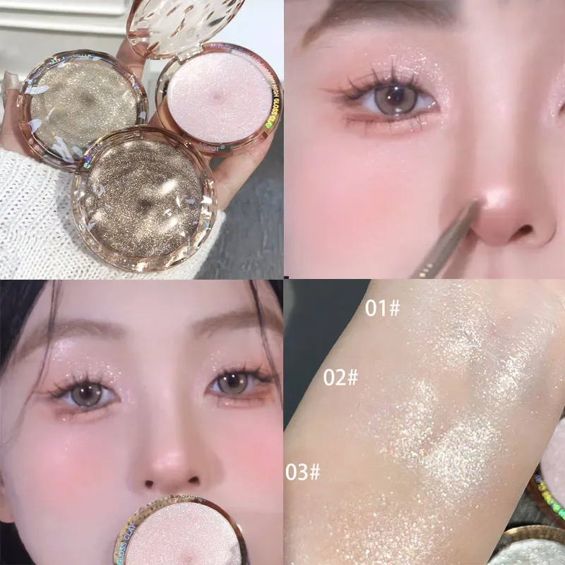 Pink Diamond Highlighter Makeup Palette Monochrome Waterproof Lasting Shiny Brighten Face High Gloss Silver Eyeshadow Cosmetics