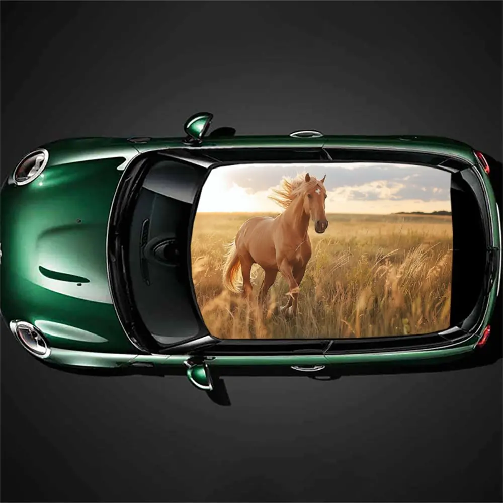 

Grassland Happy Running Horse Car Roof Sticker Wrap Racing SUV Auto Accessories Packaging PVC Car Hood Graphic Decal Decoration