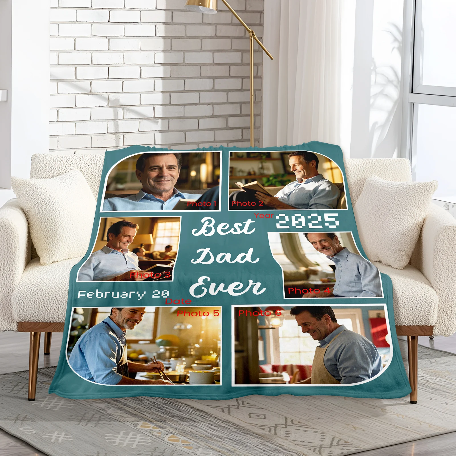 Customizable With 6 Photos And 2 Text Family Keepsake Blanket Perfect Gift For Father Connect Hearts With Personal Touch