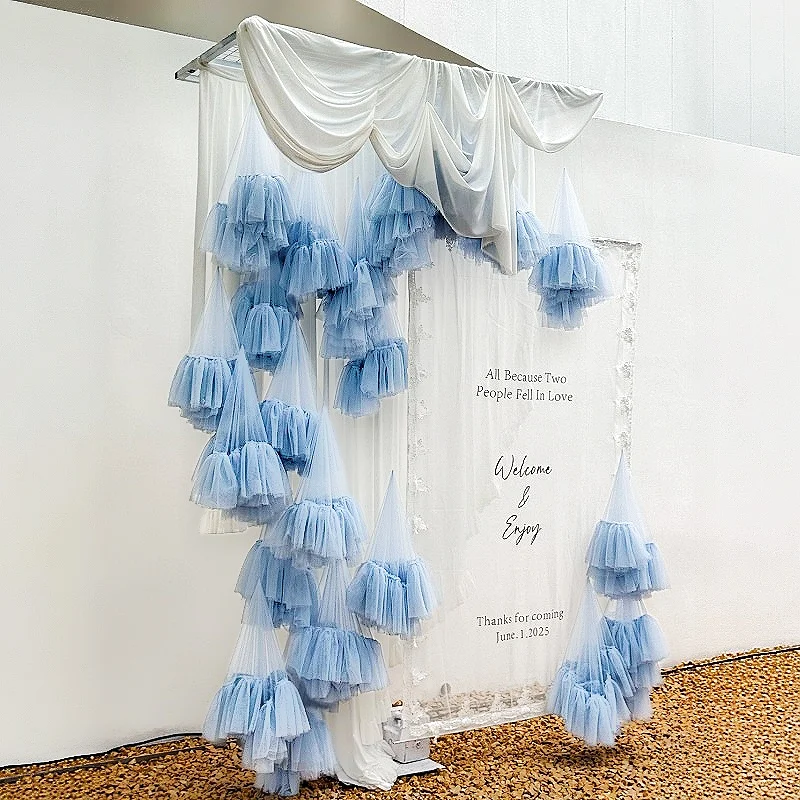 Pastel Tulle Cloud Ornament, Multi-Layer Ruffled Gauze Decor for Wedding Backdrop, Birthday Party & Photo Booth Wall Hanging