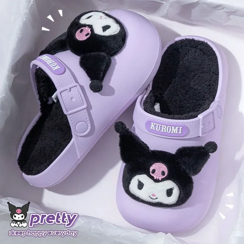 Sanrio cartoon animation Kulomi slippers female, waterproof bag head non-slip home indoor thick bottom cute fluffy slippers