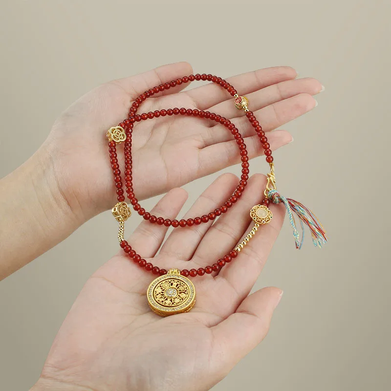 DIY accessories Guochao ancient sand gold rotatable pendant necklace new Chinese agate beaded sweater chain pendant retro access