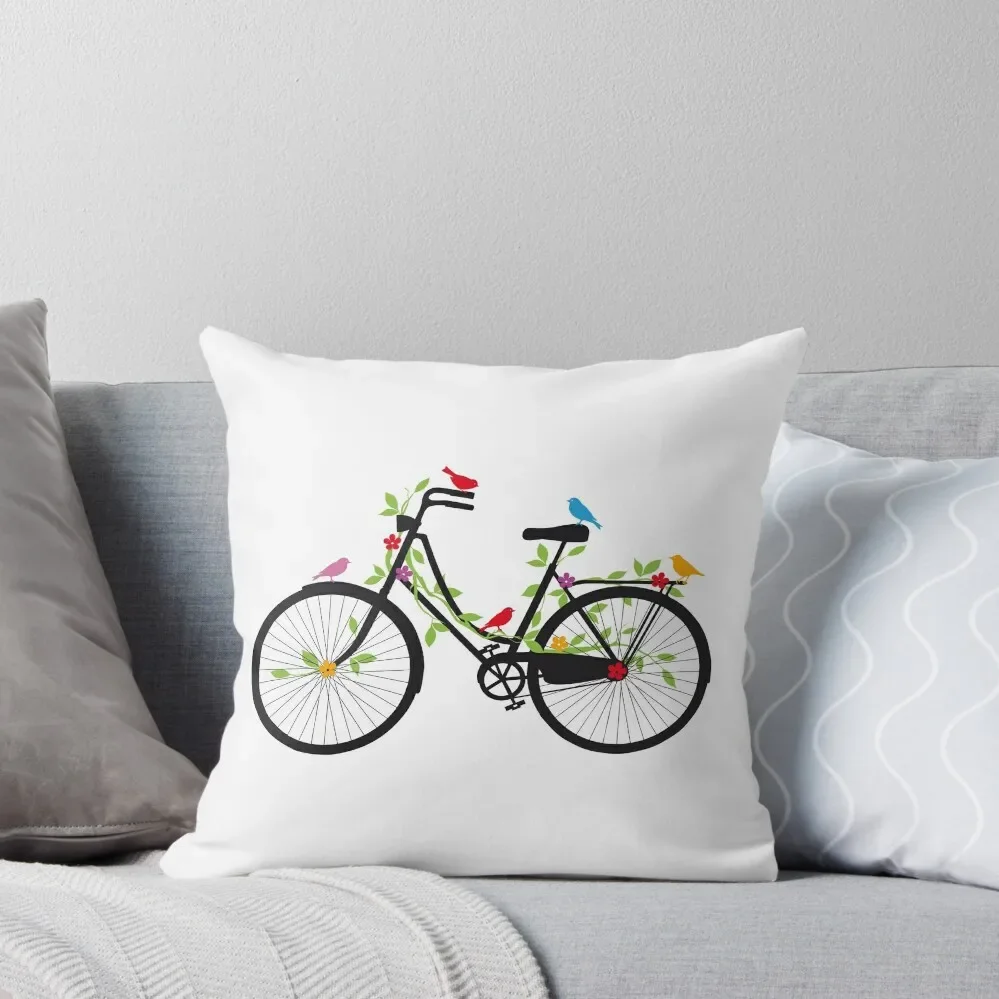 Old vintage bicycle with flowers and birds Throw Pillow Cushion Child Decorative pillowcase pillow