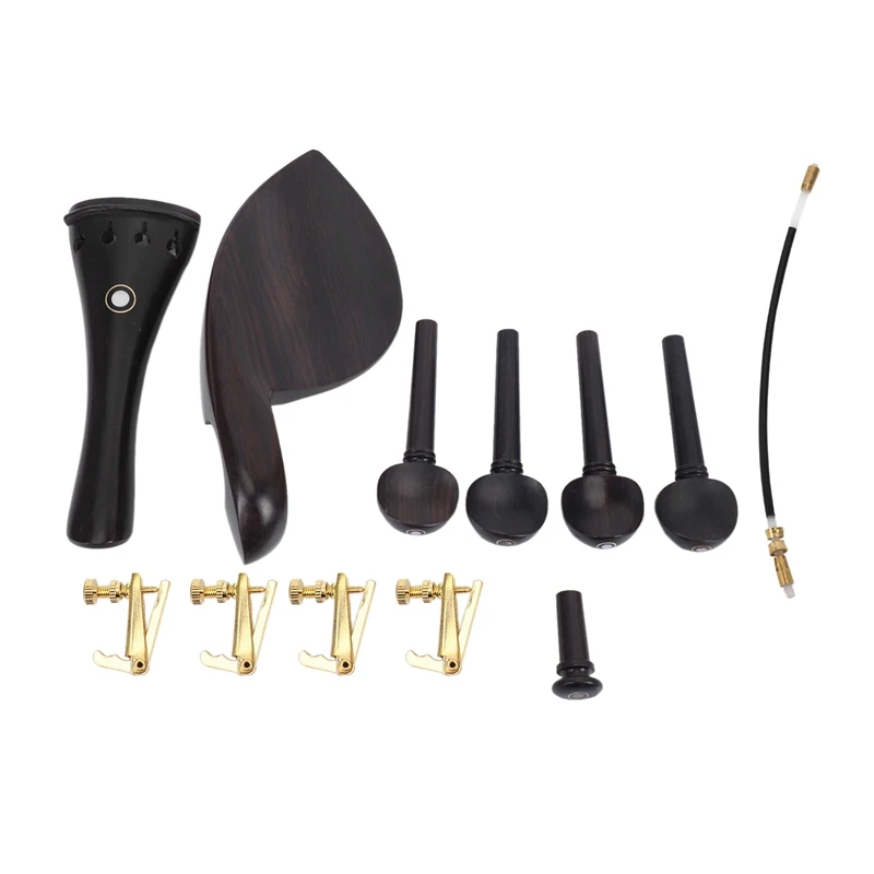 

A Natrual Ebony Wood 4/4 Violin Accessories Set Of 4PCS Pegs, Chinrest Chin Rest, End Pin,4PCS Fine Golden Tuners ,Tail Gut