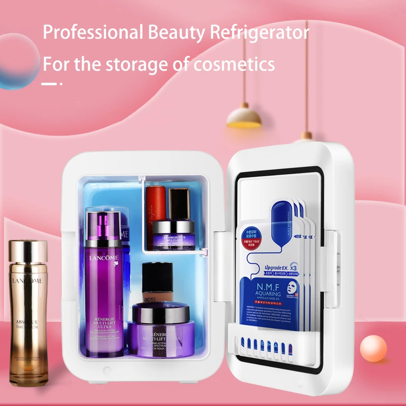 MINI refrigerador portátil con espejo de 4L con luz, Cosméticos de belleza, Enfriador de bebidas de frutas, adecuado para coche, dormitorio de estudiantes