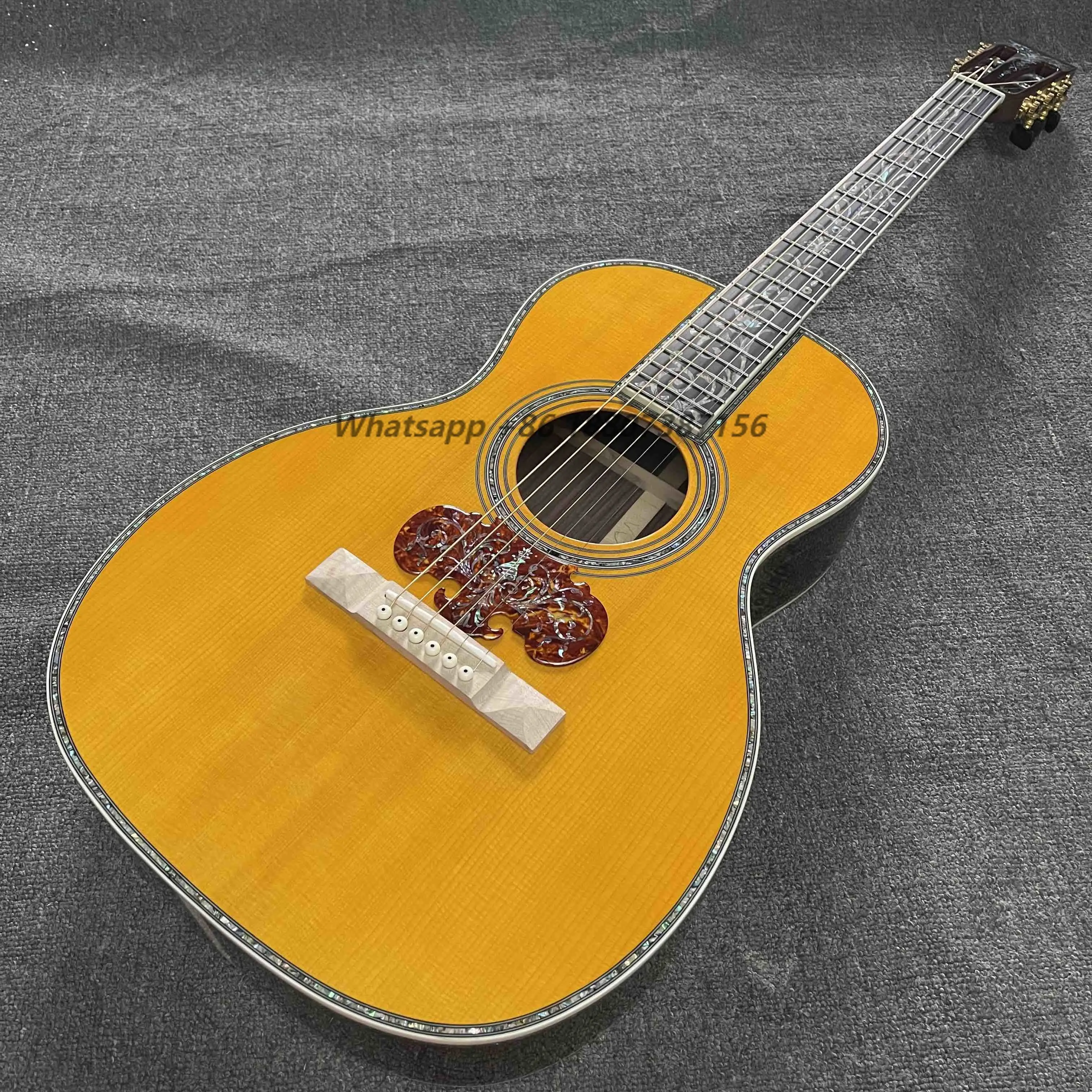 

Custom OOO Body Solid Rosewood Back Side Acoustic Guitar with Customized Pickguard and Bridge, Accept Guitar OEM