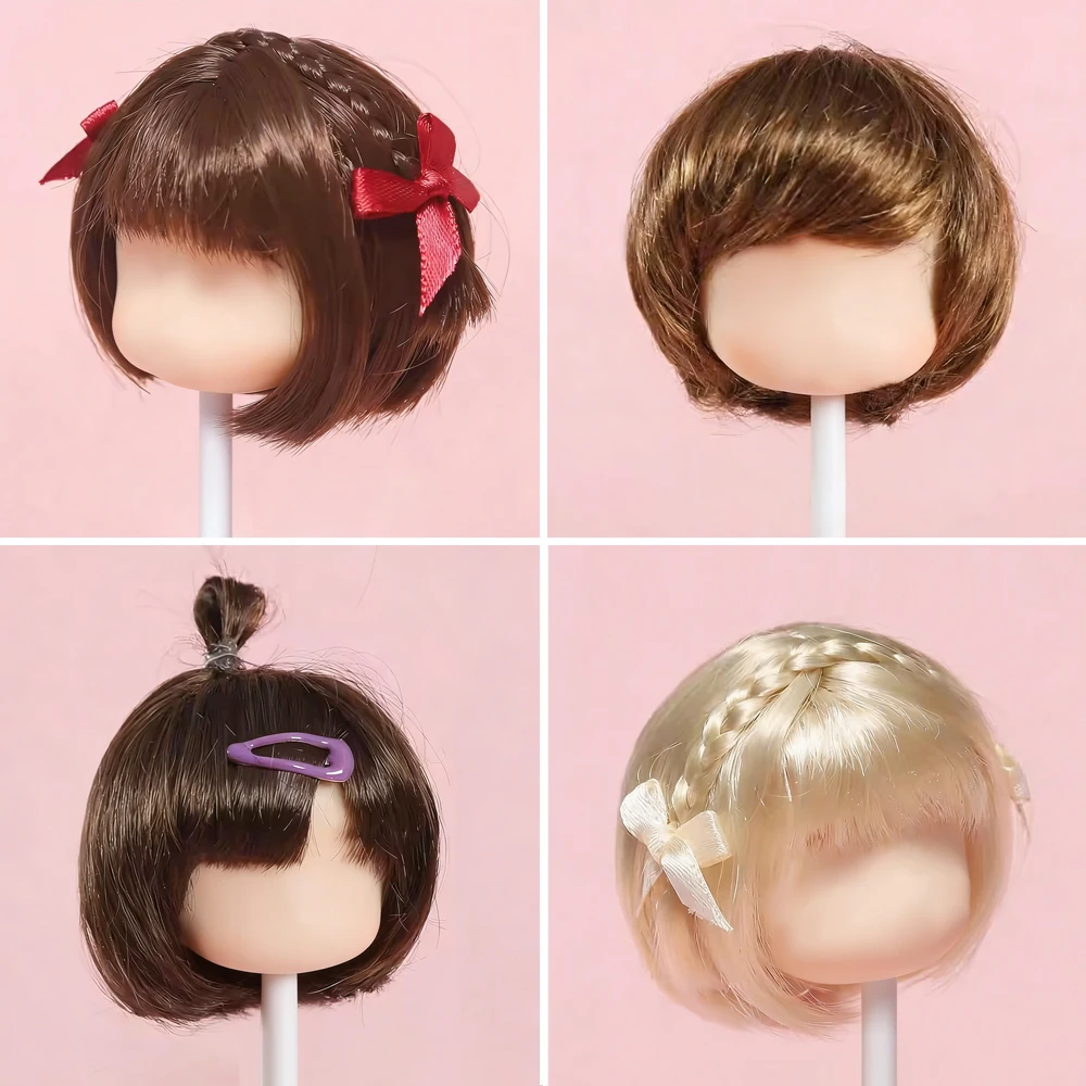 

1/8 Парик куклы Bjd Высокотемпературная челка BOBO голова короткие волосы Прямые волосы длинные вьющиеся волосы Золотисто-розовый черный ob11 SD Кукольный парик