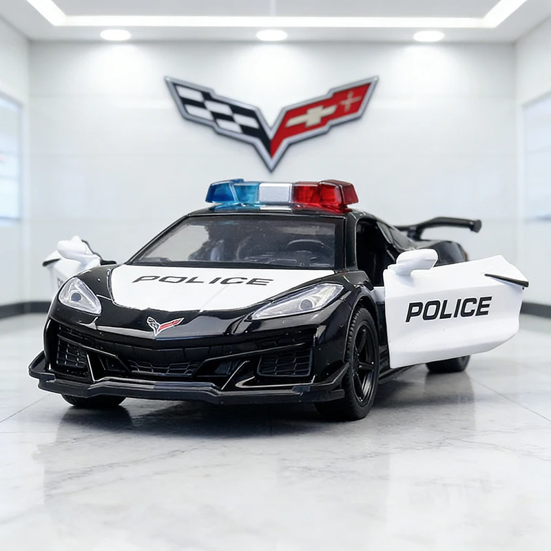 

1:32 Chevrolet Corvette Z06 Police Alloy Model Car Toy Diecasts Metal Casting Sound and Light Car Toys For Children Vehicle
