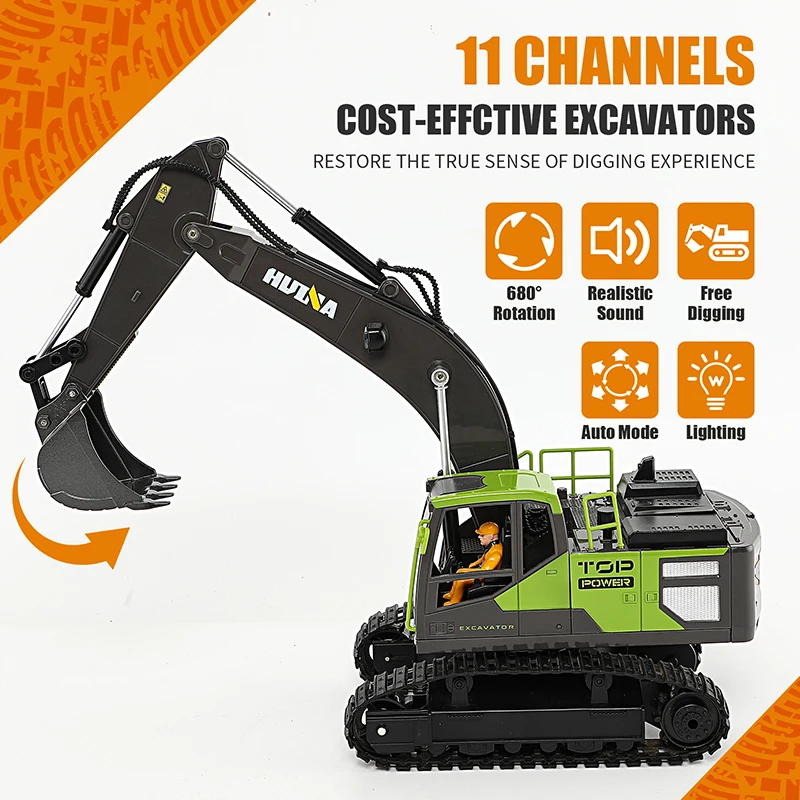 1/18 Remote Control Excavator Toy 11 Channel 2.4Ghz RC Construction Vehicles with Metal Shovel Rc Truck Toys for Kids Boys 1661