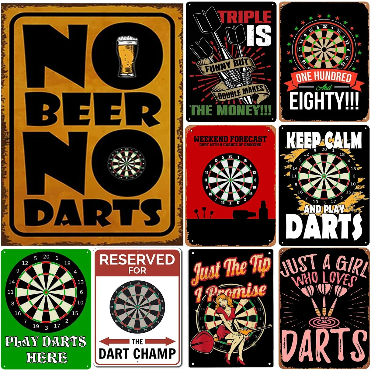 No Beer No Darts Plaque Metal Tin Signs Wall Art Decoration Vintage Posters Iron Painting for Man Cave Home Cafe Garden Club Bar