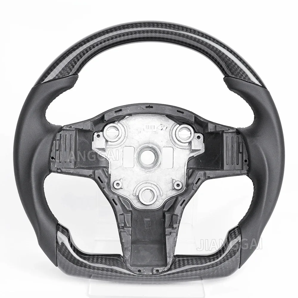 

Dry Carbon Fiber Steering Wheel Black Smooth Leather Black Stitching Fit For Tesla Model 3 2016-2022 Car Upgrade Accessories