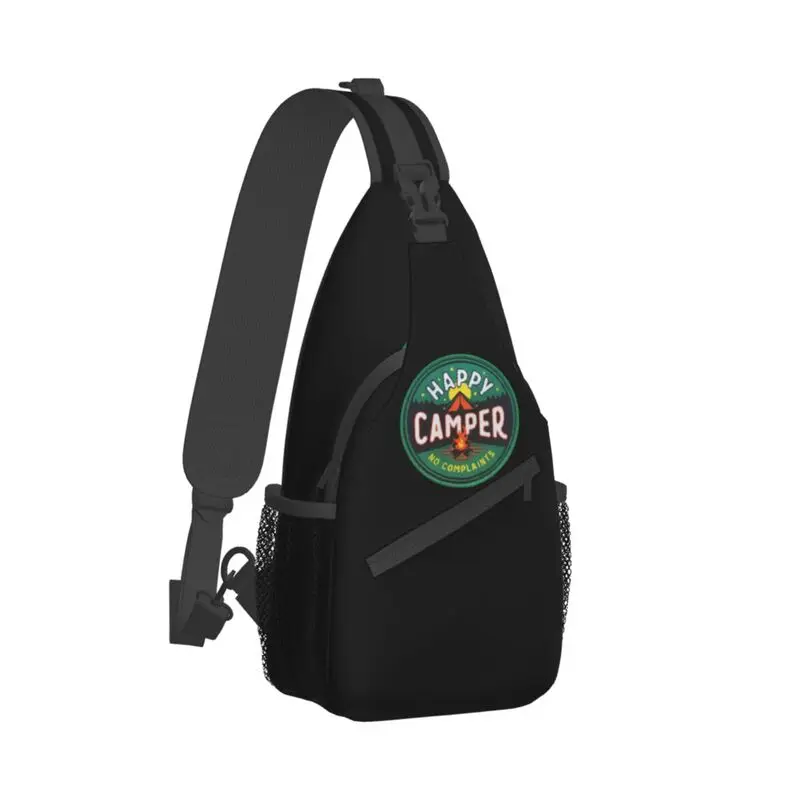 Mochila Crossbody Sling para homens, Cool Happy Camper, Sacos de peito de ombro para viajar, acampar, acampar, acampar, não completo