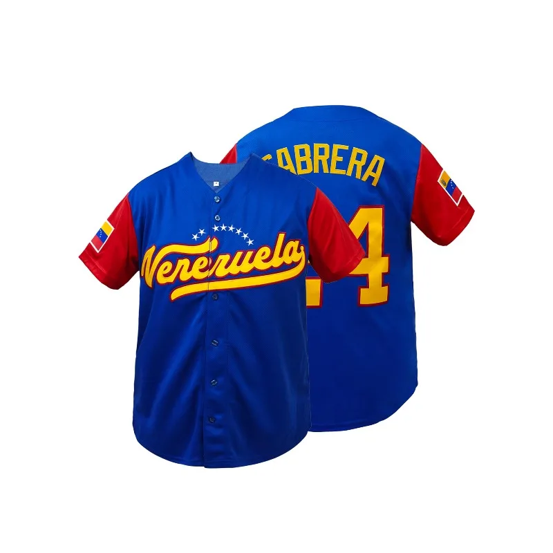 

Мужская дышащая бейсбольная майка с коротким рукавом «Венесуэла 24» с вышивкой, дышащая свободная бейсбольная рубашка для занятий спортом на открытом воздухе