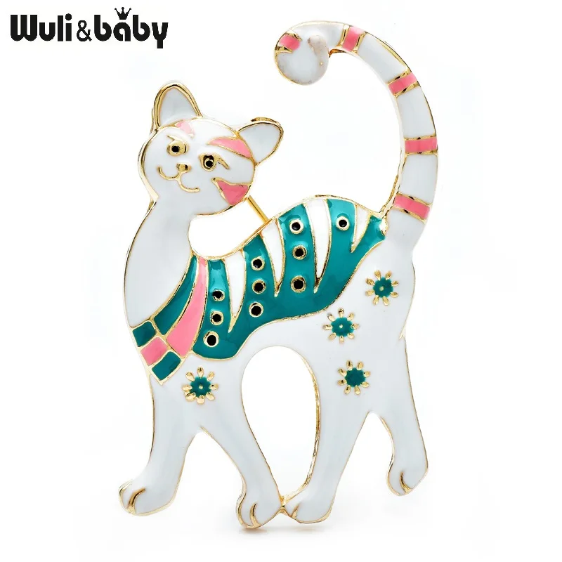 Wuli&baby Cute Cartoon Cat Brooches For Women Unisex 2-color Enamel Flower-cat Pets Animal Party Casual Brooch Pins Gifts