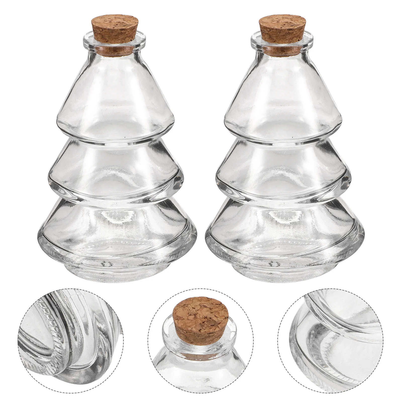 

2Pcs 90ml Mini Glass Wishing Bottles Christmas Tree Shaped for Holiday Decor Party Favors Transparent Drift Bottle Displays