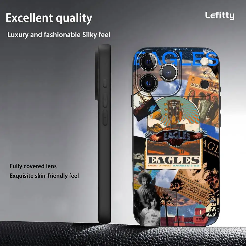E-Eagles Band حافظة هاتف عصرية لهاتف آيفون 17 16 15 14 13 12 11 Pro Max Plus Mini Black Frosted Soft Shell Funda