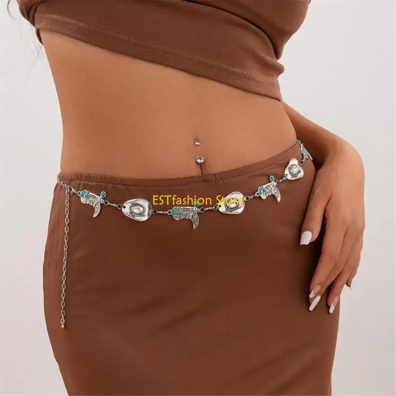 Y5GC سلسلة الخصر المتقنة مجوهرات كاوبوي للجسم سلسلة حزام البطن للشاطئ