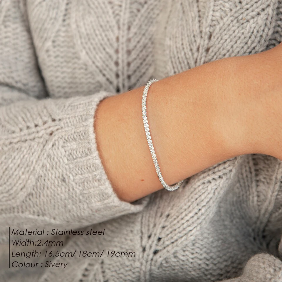 EMANCO Silberfarbene Gedrehte Kette, Funkelnde Seilkette, Verstellbares Armband für Damen, Edle Modeschmuck, Hochzeits- und Partygeschenk – Detail 1