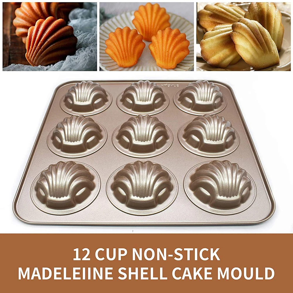 9-Cavity Non-Stick Madeleine Mold, Carbon Steel Shell Shaped Cake Pan, Cookie, Muffin, Dessert Mould, for Oven Baking Tools