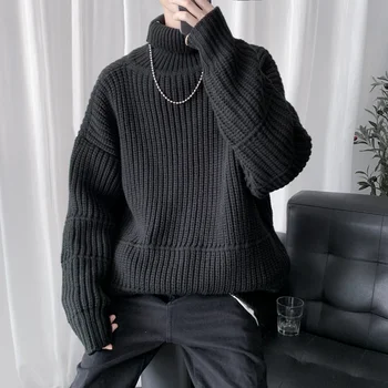 남성용 캐주얼 터틀넥 풀오버, 긴팔 롤넥 스웨터, 따뜻한 니트 스웨터, 한국 스타일 패션, 가을 겨울