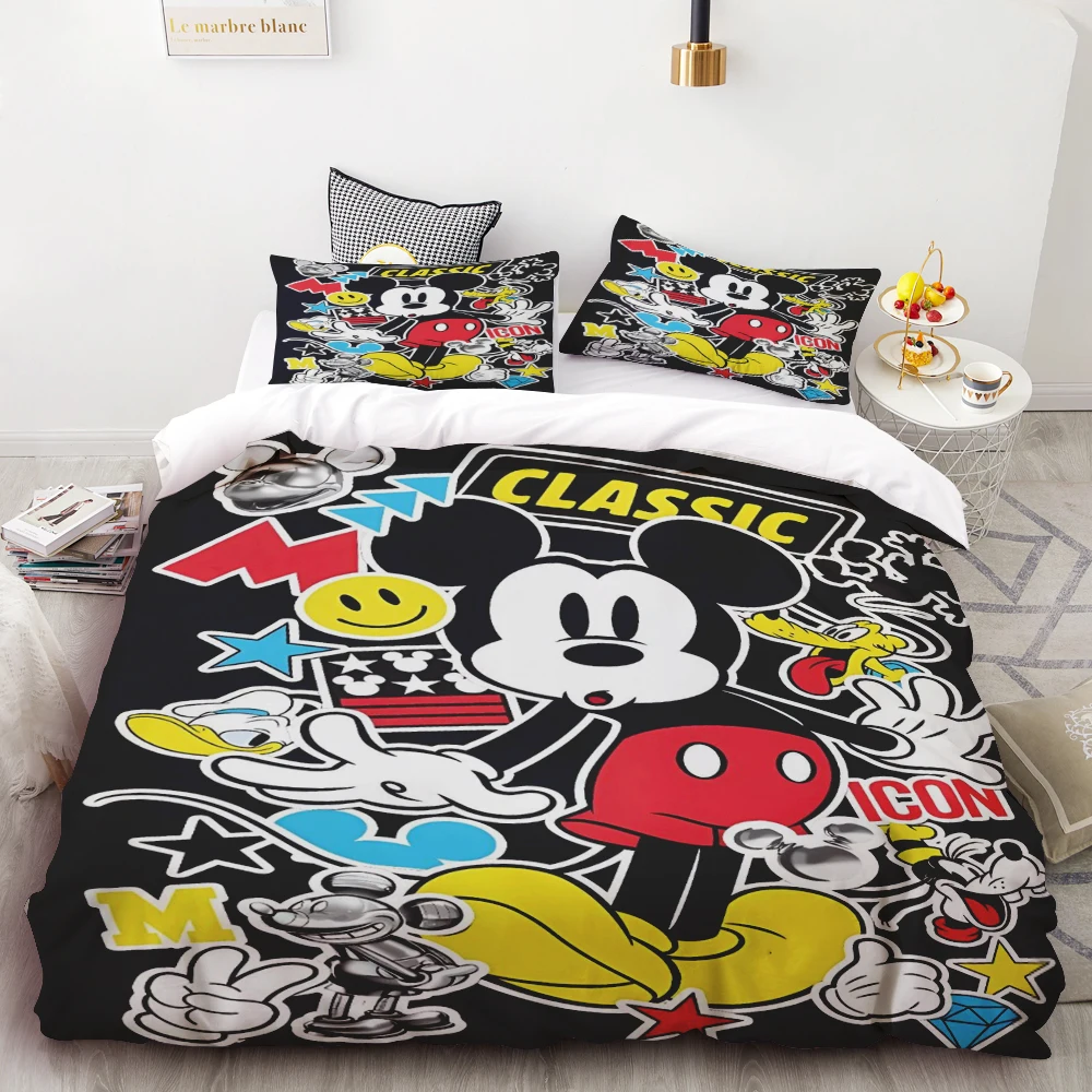 

Комплект постельного белья с милым мультяшным принтом Микки Мауса, 3 предмета, для детской кровати Twin, Queen/King, теплый подарок