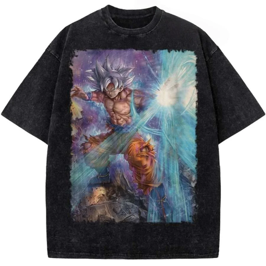 

2026 Dragon Ball Goku Ultra Instinct Vintage Washed Cotton Oversized T Shirt Unisex Casual Anime Graphic Print Tee for Men Women