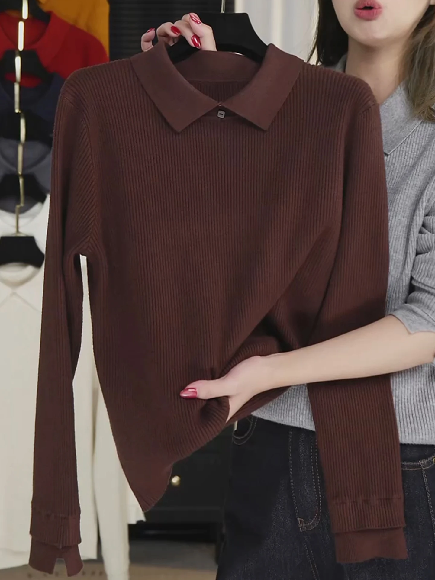 Haut tricoté rétro Long Sve couche de base confortable Simple aérien haut de gamme pour femmes Faion Commute Sle coupe droite tricot...