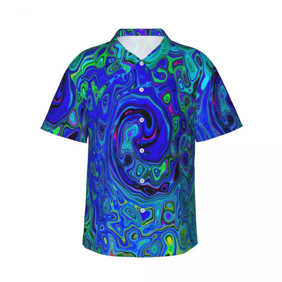 Hawaiian Shirt Vacation Hippy Violet Print Blouses Abstract Liquid Swirl Retro Casual Shirts Man Short-Sleeve Harajuku Clothing