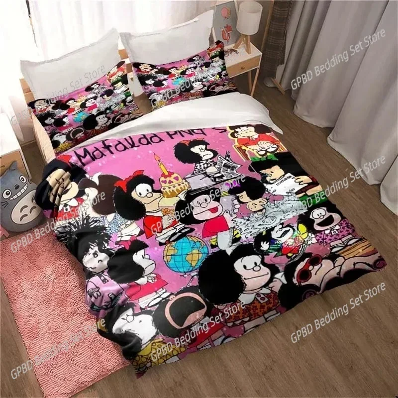 Luxury  New Kawaii Anime Mafalda All Season Twin Bedding Set 3 Piece Comforter Set Bed Duvet Cover Double King Comforter Cover