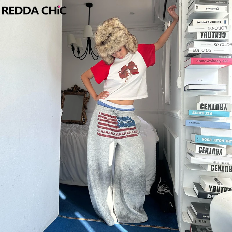 

Женские спортивные брюки REDDACHiC с эластичным поясом, винтажные широкие джоггеры в стиле хип-хоп, повседневные брюки-парашюты с эффектом потертости