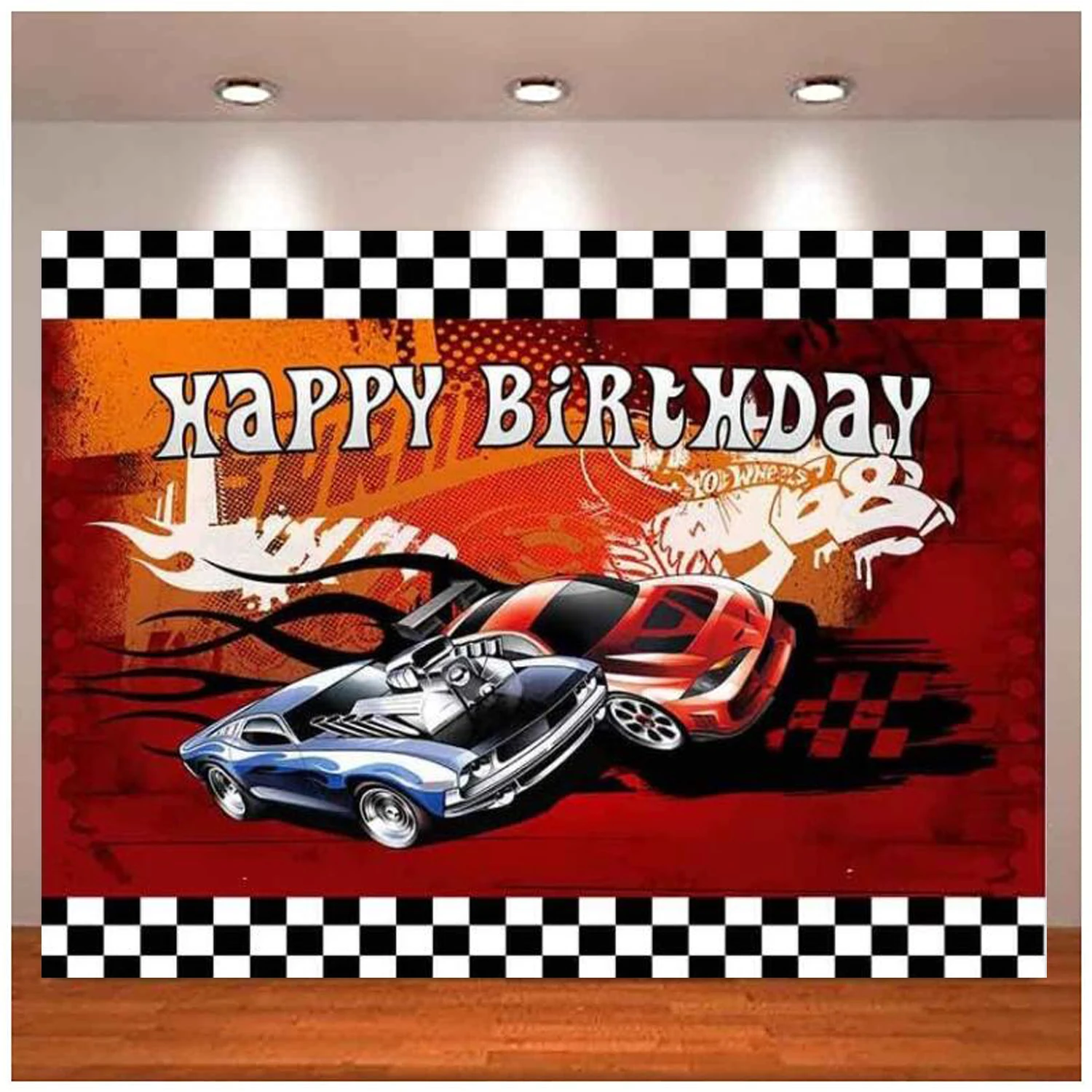 

Racing Cars Red Photography Backdrop Happy Birthday Hot Racer Wheels Banner Children Kids Cake Table Decoration Background