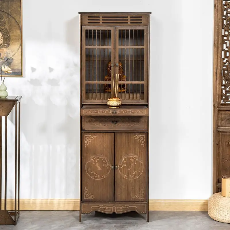 LMM,Chinese vertical cabinet household antique economic incense case table and table heightened vertical cabinet with door