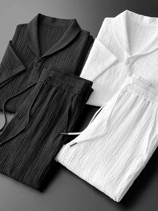 Setelan Kaos dan Celana Panjang Pria Katun Linen Baru 2025, Model Longgar, Santai, Olahraga, Ukuran Besar, Merek Trendi, Musim Panas