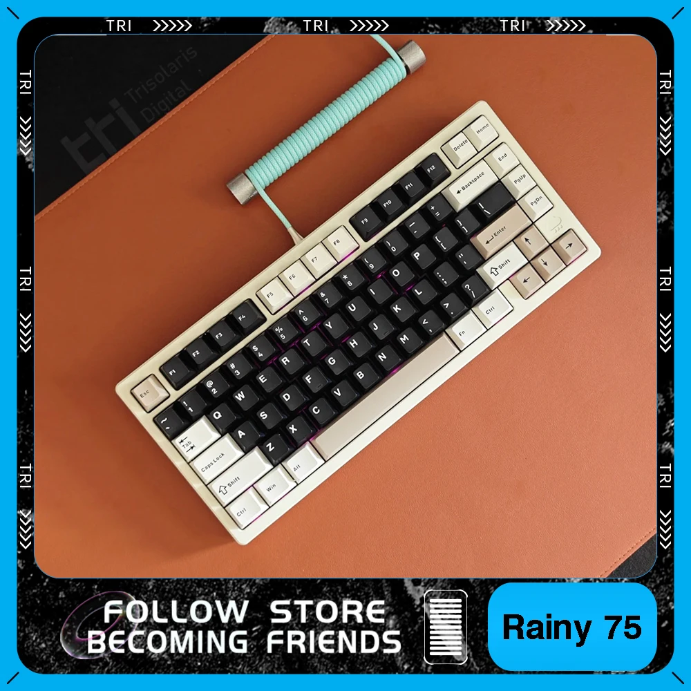 

Механическая клавиатура Rainy 75, трехрежимная, RGB, беспроводная, индивидуальная, с горячей заменой, CNC, алюминиевая прокладка, зеркальное стекло, аксессуары для ПК, подарки