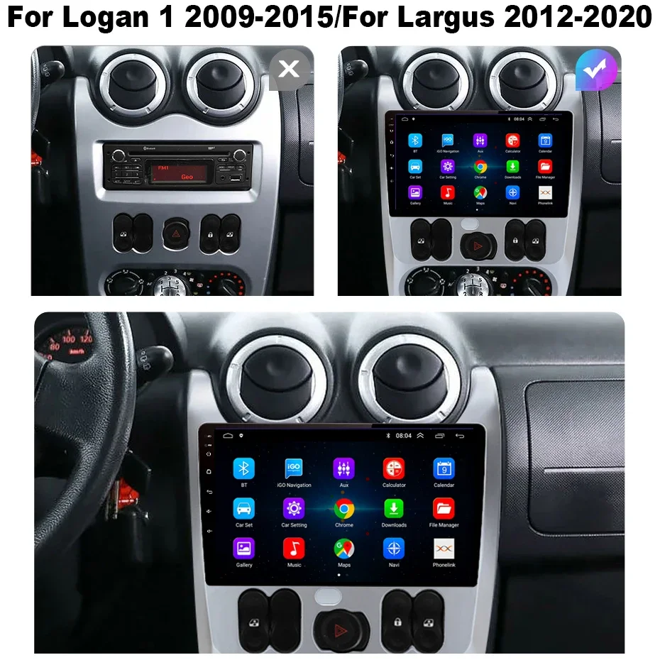 2 Din Android Auto Radio CarPlay For Renault Logan 1 Sandero 2009-2015 Dacia Duster 4G Car Multimedia Player GPS Autoradio