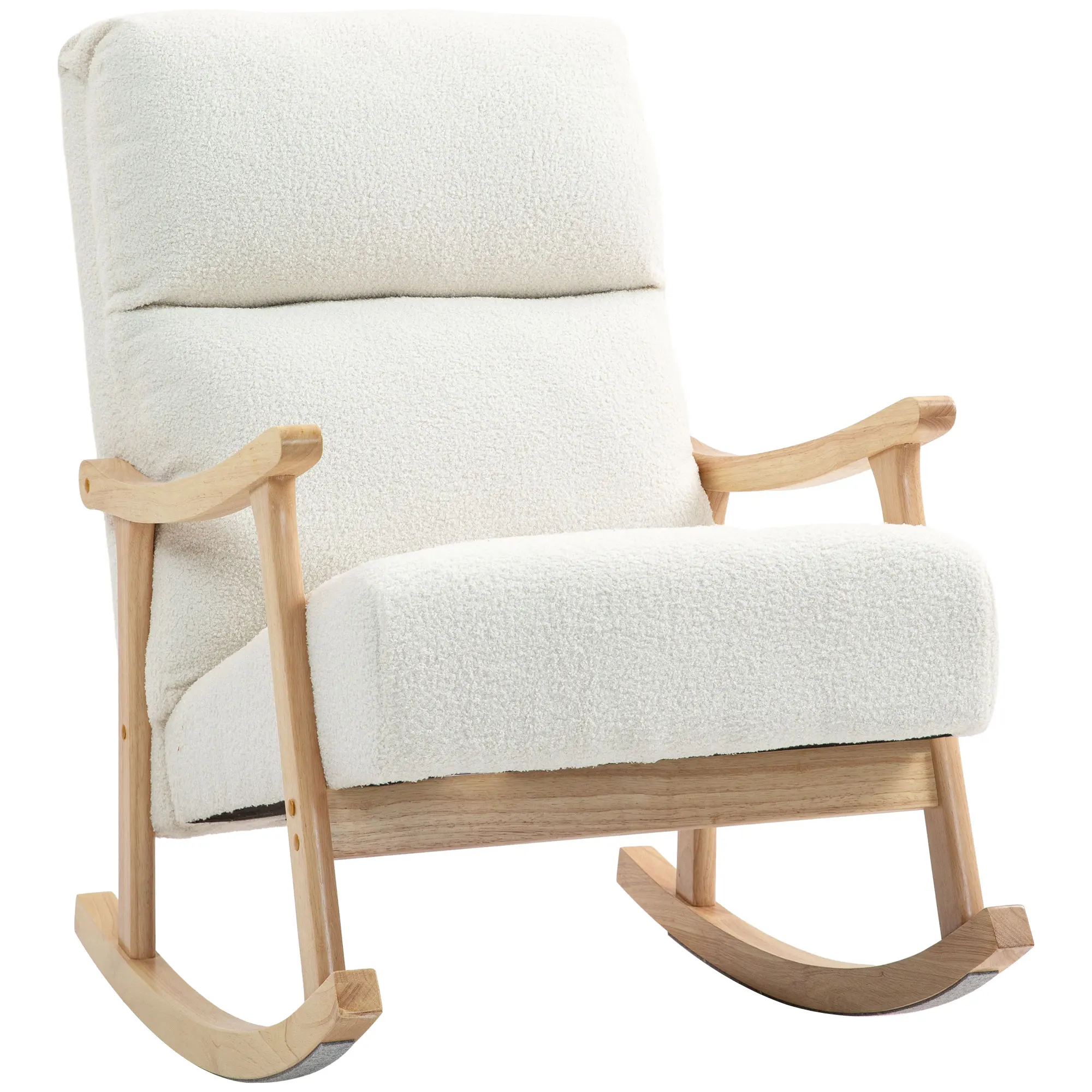 HOMCOM Silla Mecedora de Borreguito con Patas y Reposabrazos de Madera de Caucho Mecedora para Lactancia Carga 120 kg Crema