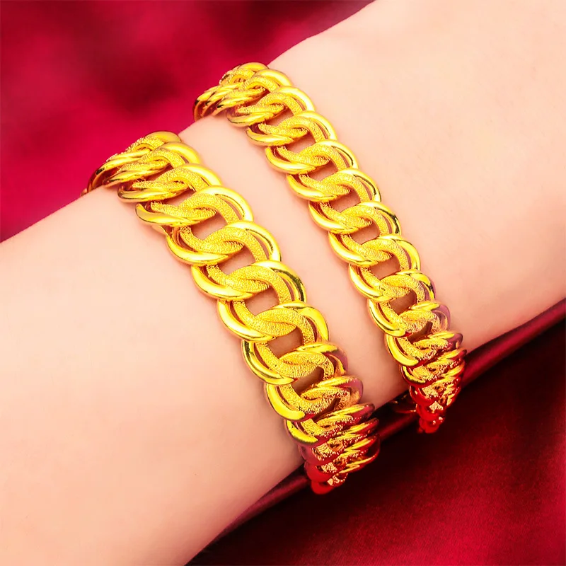 Flat Boss Bracelet Women's 24K Gold AU999 - Matte finish pure gold flat bracelet, full of retro texture, showing low-key luxury