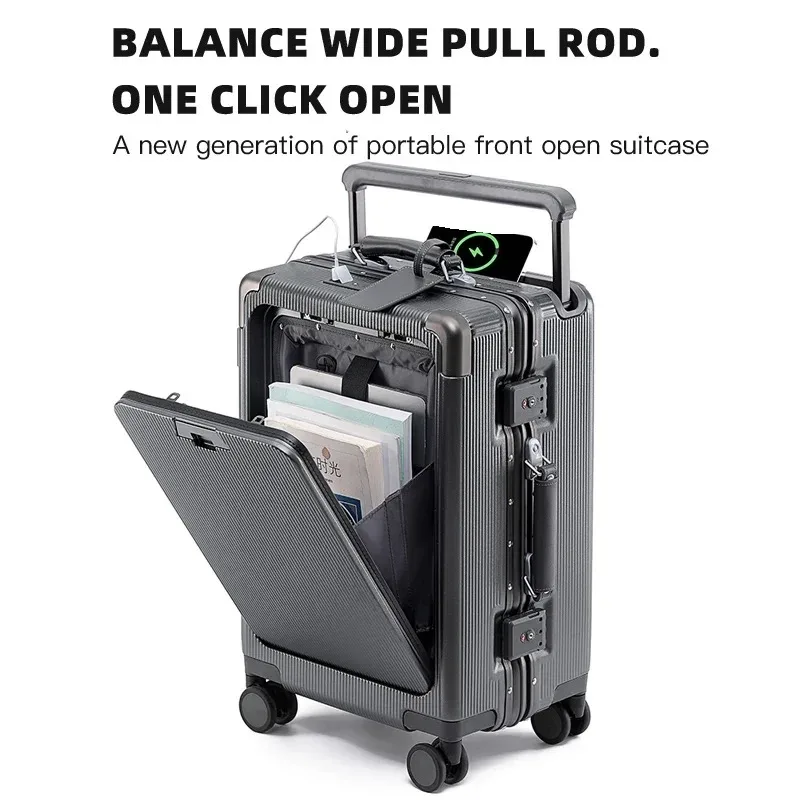 

Premium PC Wide Trolley Luggage Front Opening Multi-Functional Women's 20-Inch Boarding Box and Men's 24-Inch Suitcase Combo