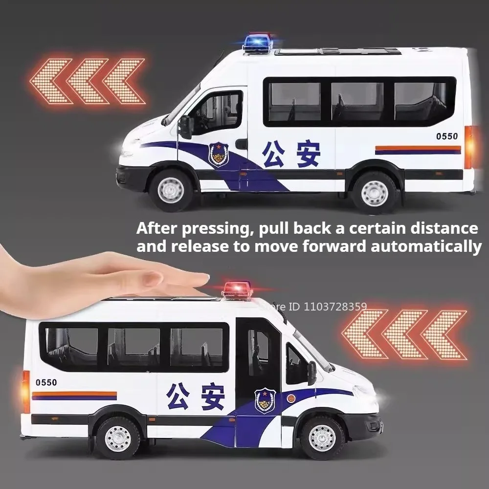 1:24 modelo spinosaurus brinquedo carros de polícia metal diecast som luz portas abertas puxar para trás simulação veículos off-road para meninos